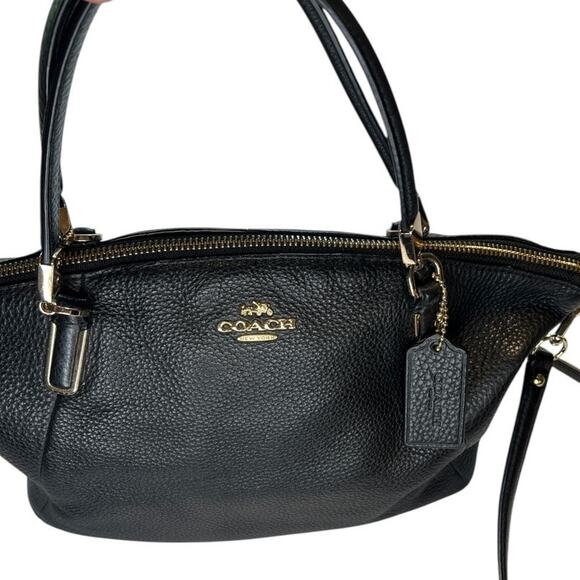 Coach Black Pebble Leather Zip Closure Double Handle Shoulder Crossbody Bags - Picture 2 of 13